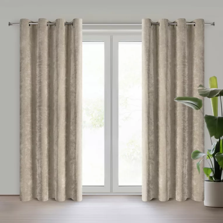 Zasłona beżowa z szenilowej tkaniny 140x250 cm przelotka - NILO Eurofirany