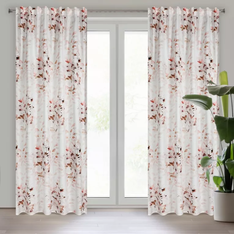 Zasłona różowo, beżowa w akwarelowe kwiaty 140x270 cm przelotka POWDERY Design 91 Eurofirany