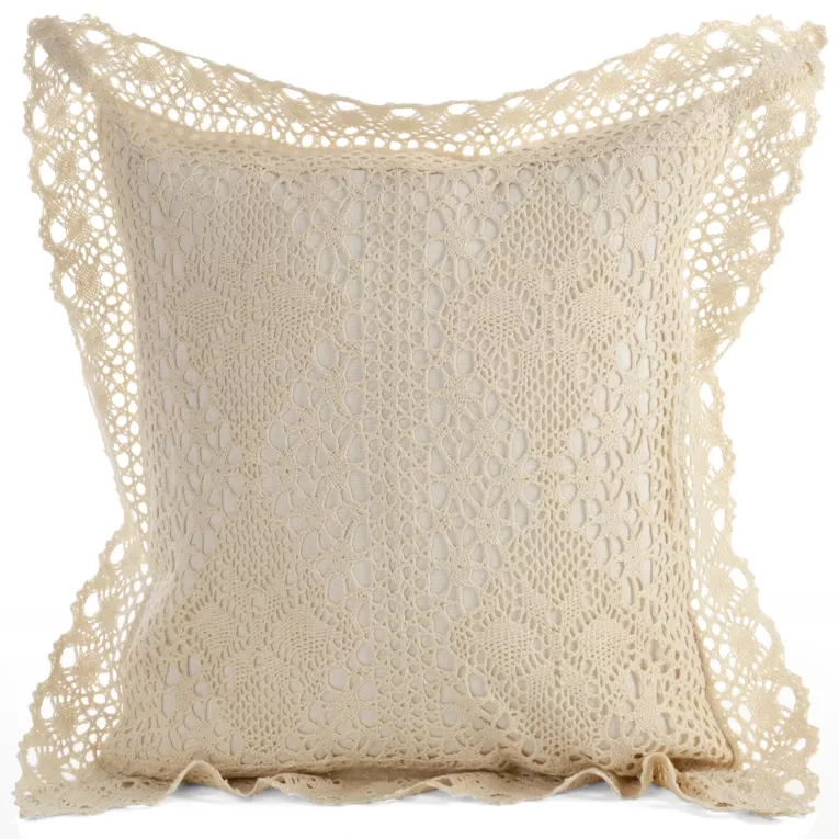 Poszewka na poduszkę 40x40 cm ażurowa jasnobeżowa w stylu boho MEGAN Eurofirany
