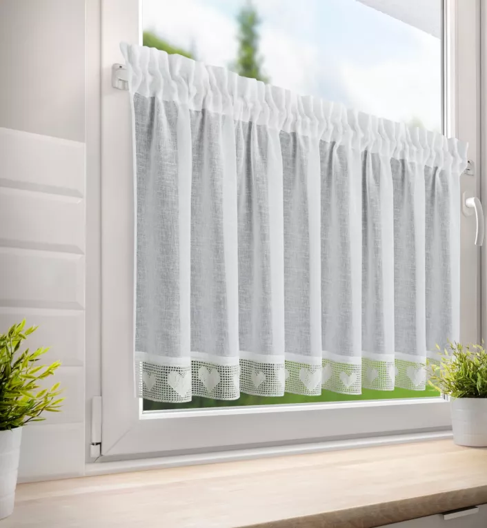 Zazdrostka biała z etaminy zdobiona koronką 150x60 cm tunel GAJA Eurofirany