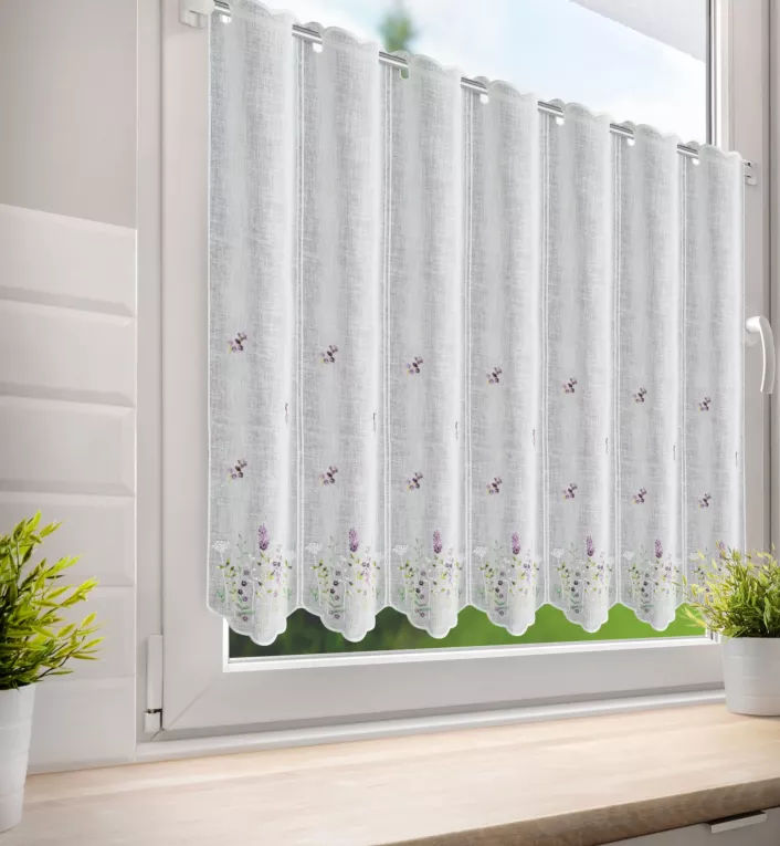 Tkanina firanowa zazdrostka zdobiona haftem polnych kwiatów Eurofirany