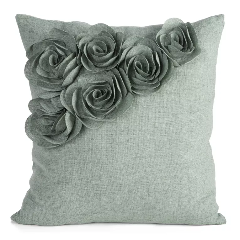 Poszewka na poduszkę 45x45 cm zielona o naturalnym splocie w 3D róże FLORES 7 Eurofirany