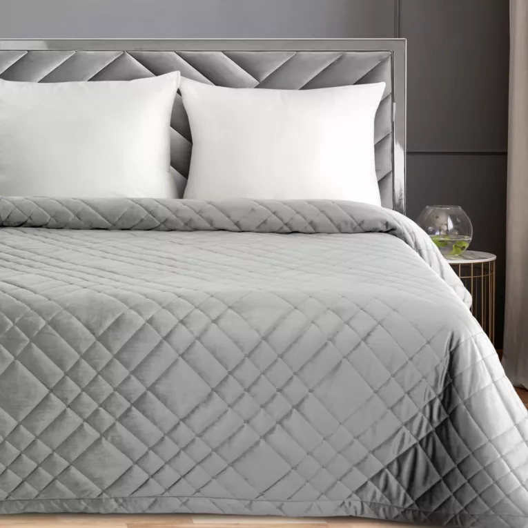 Narzuta welwetowa srebrna 170x210 cm pikowana metodą tradycyjną RIA 6 Eurofirany