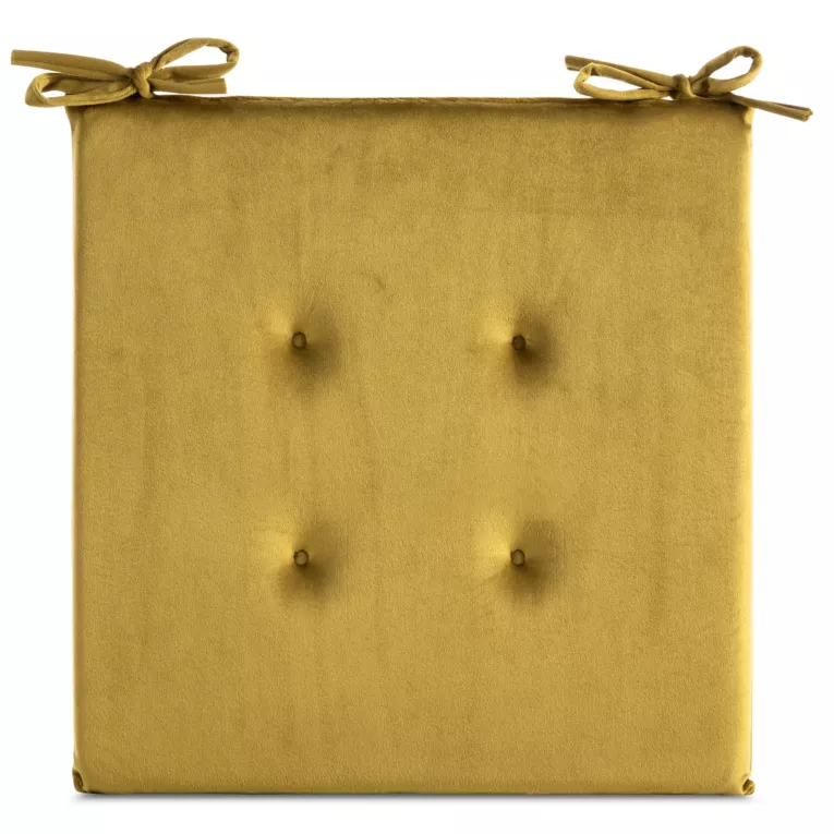 Poduszka na krzesło 40 x 40 x 3 cm welwetowa musztardowa z ozdobnym pikowaniem i praktycznymi troczkami GAJA Eurofirany