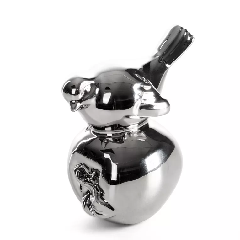 Figurka dekoracyjna ptaszek srebrna o wysokim połysku 10x7x11 cm FABIO Eurofirany