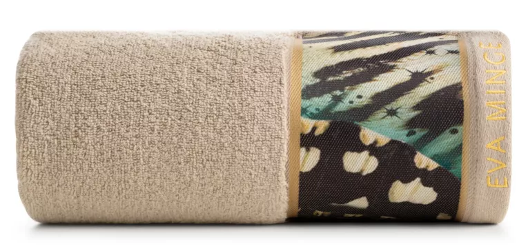 Ręcznik kąpielowy 70x140 cm bawełniany kolor beżowy z designerską bordiurą 500 g/m2 EVA15 Eva Minge Eurofirany