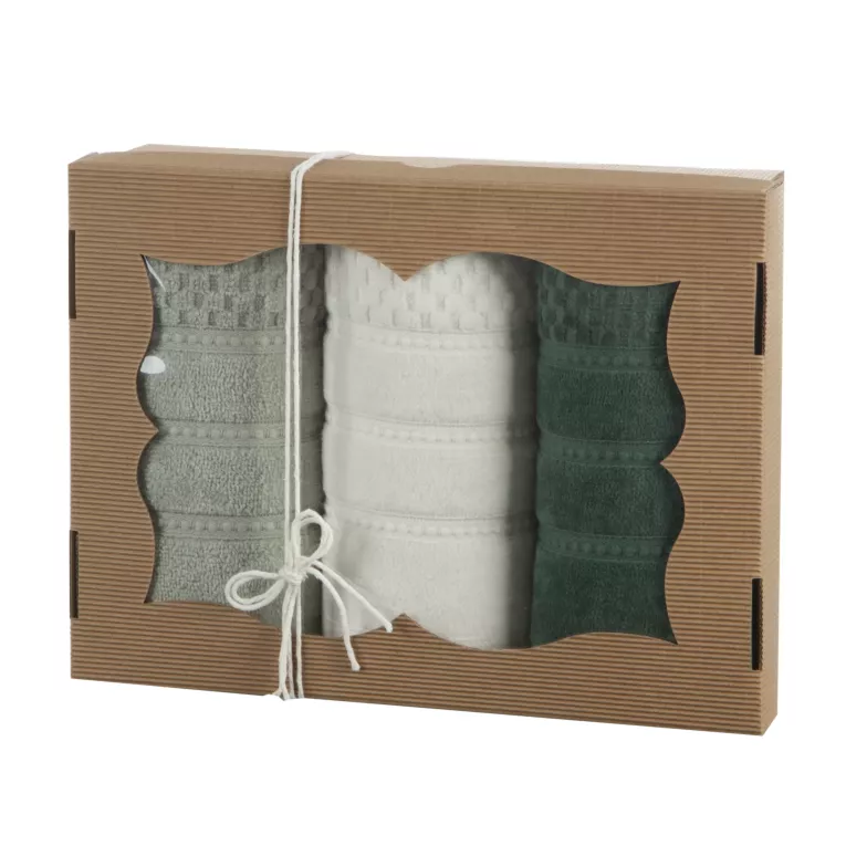 Zestaw ręczników bawełnianych na prezent 3 szt 50x90 cm kolor miętowy, kremowy o ryżowej strukturze Eurofirany