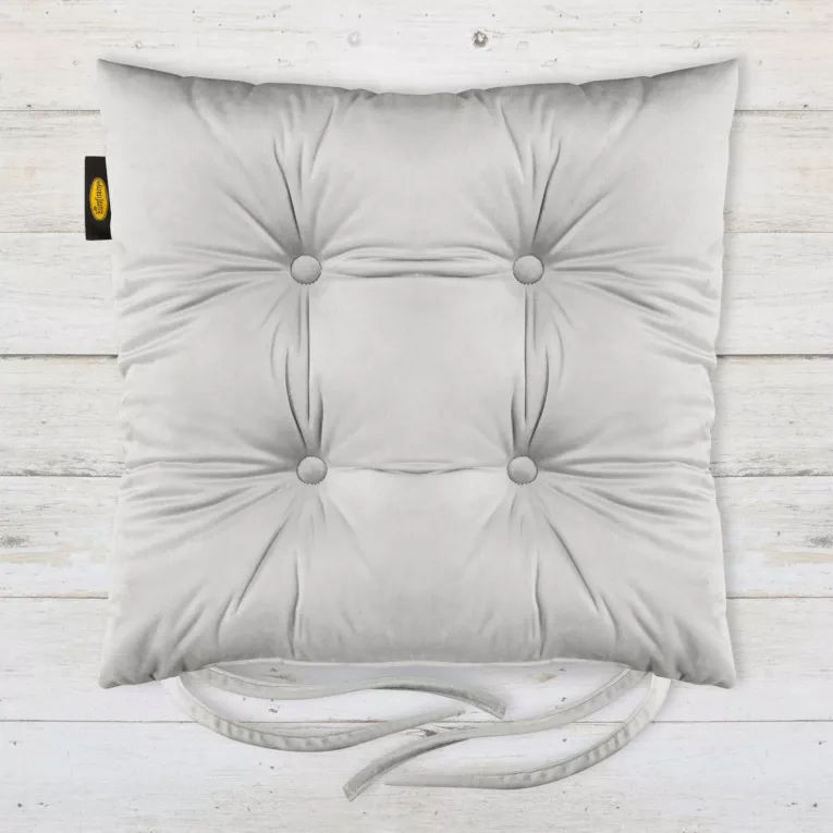 Poduszka na krzesło dwustronna 40 x 40 x 8 cm welwetowa jasnostalowa z czterema pikowaniami Eurofirany