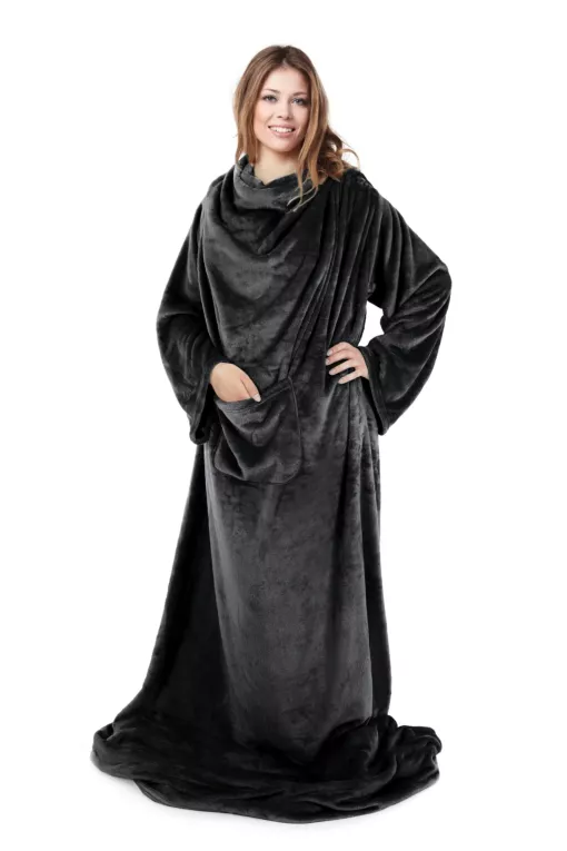 Koc z miękkiego polaru z rękawami 150x180 cm czarny TV TONY DESIGN 91 Eurofirany