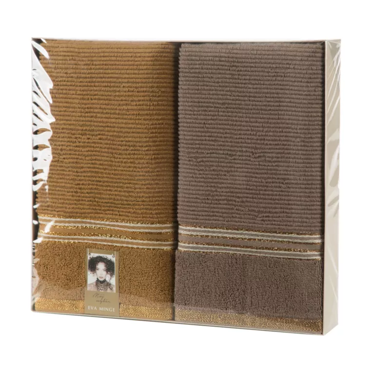 Zestaw ręczników bawełnianych na prezent 2 szt 50x90 cm kolor miodowy, jasnobrązowy z kolekcji Eva Minge Eurofirany