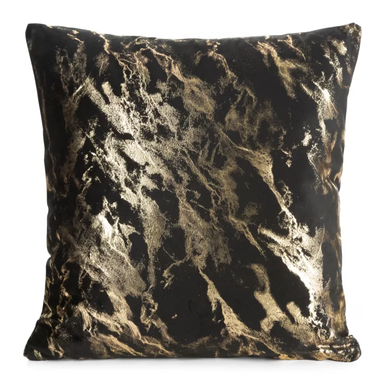 Poszewka na poduszkę 45x45 cm welwetowa zdobiona lśniącym marmurkowym wzorem czarno, złocista DORIS DESIGN 93 Eurofirany