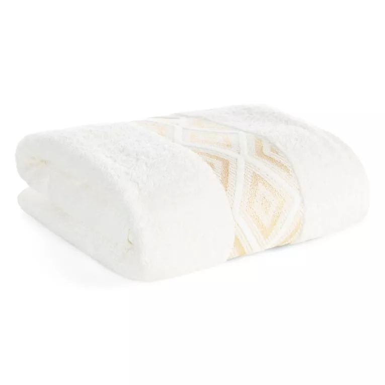 Ręcznik kąpielowy 50x90 cm bawełniany kolor kremowy z ozdobną geometryczną bordiurą AZARI Eurofirany