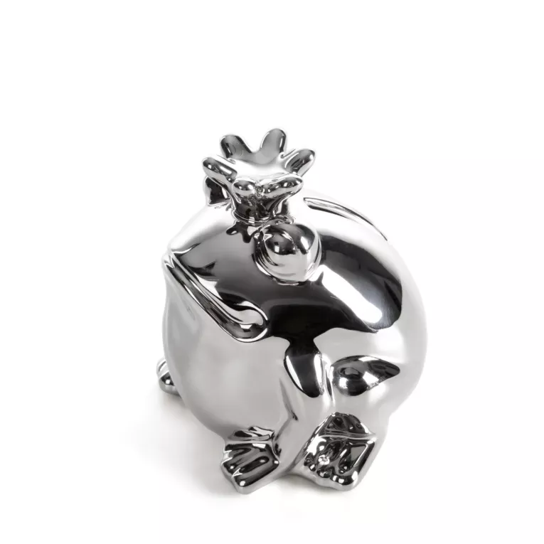 Figurka dekoracyjna żaba srebrna o wysokim połysku 10x9x10 cm FABIO Eurofirany