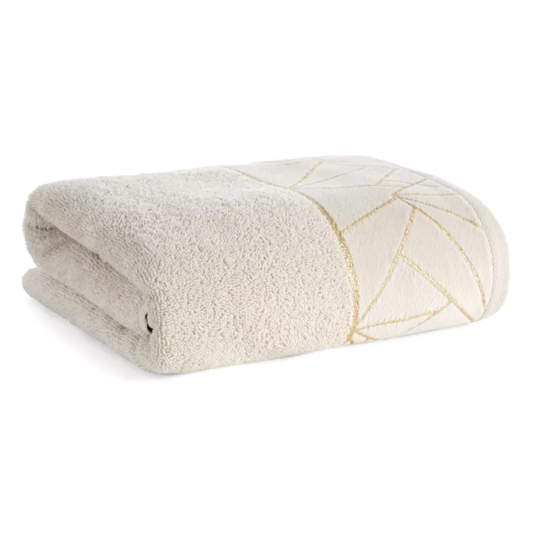 Ręcznik kąpielowy 70x140 cm bawełniany kolor beżowy zdobiony wzorem geometrycznym CLEO Eurofirany