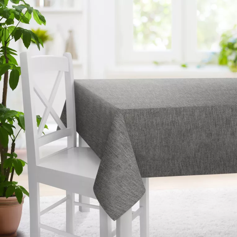 Obrus na wymiar stalowy tkanina o naturalnym charakterze z efektem melanżu