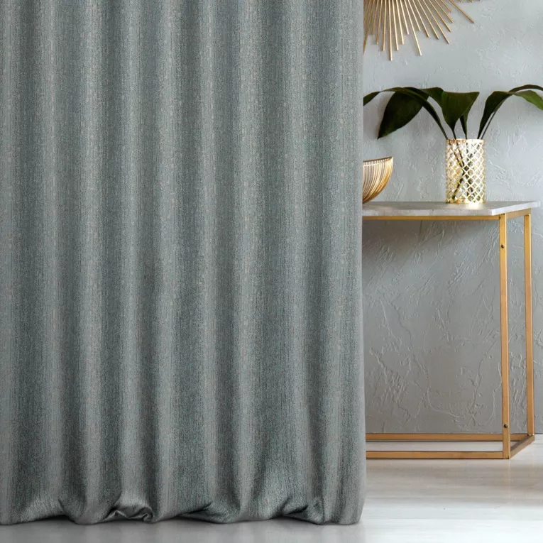 Zasłona szyta na taśmie fala popielato miętowa z eleganckiej tkaniny w nieregularny drobny wzór