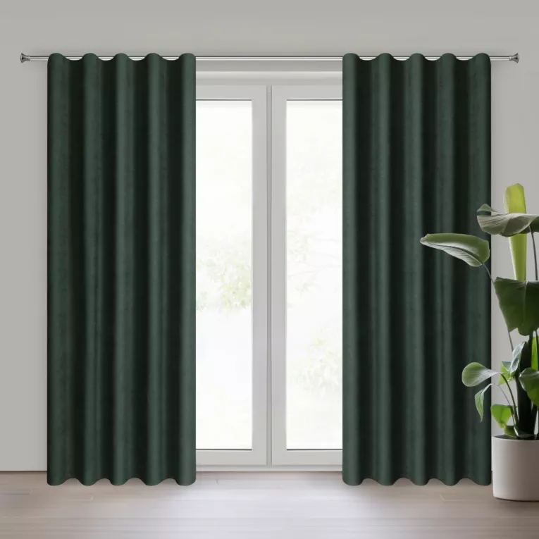 Zasłona ciemnozielona z tkaniny welurowej 50x260 cm szerokość po zmarszczeniu fala 1:1,5 Dora Eurofirany
