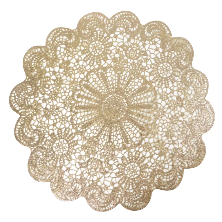 Podkładka okrągła na stół złota średnica 38 cm MARI z ażurowym wzorem koronki