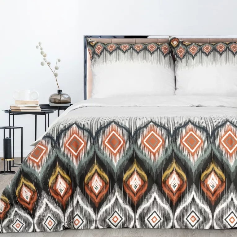 Pościel 220x200 cm bawełniana kolor biały, pomarańczowy z geometrycznym wzorem NIKA 21 Eurofirany