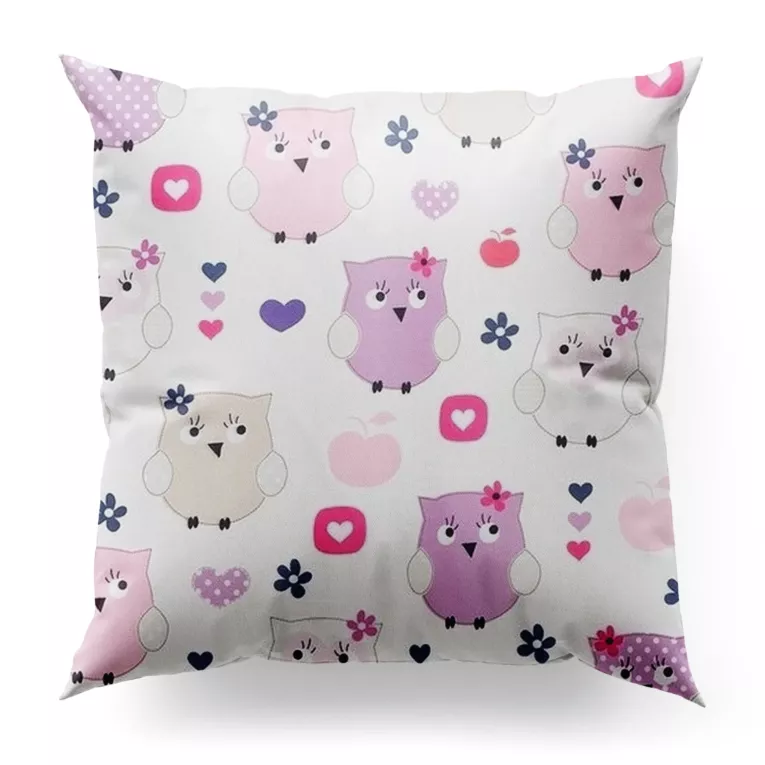 Poszewka szyta ADONIS różowo liliowa z miękkiej tkaniny typu blackout drukowanej w dziecięcy wzór