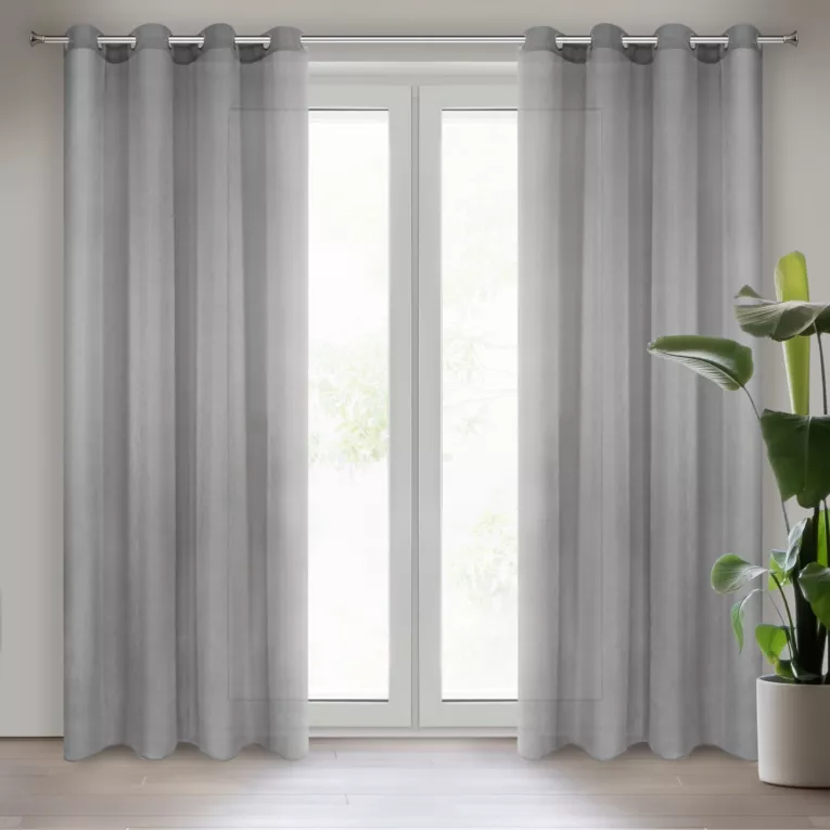 Rebecca stalowa firana z etaminy o strukturze deszczyku 140x250 cm na przelotkach