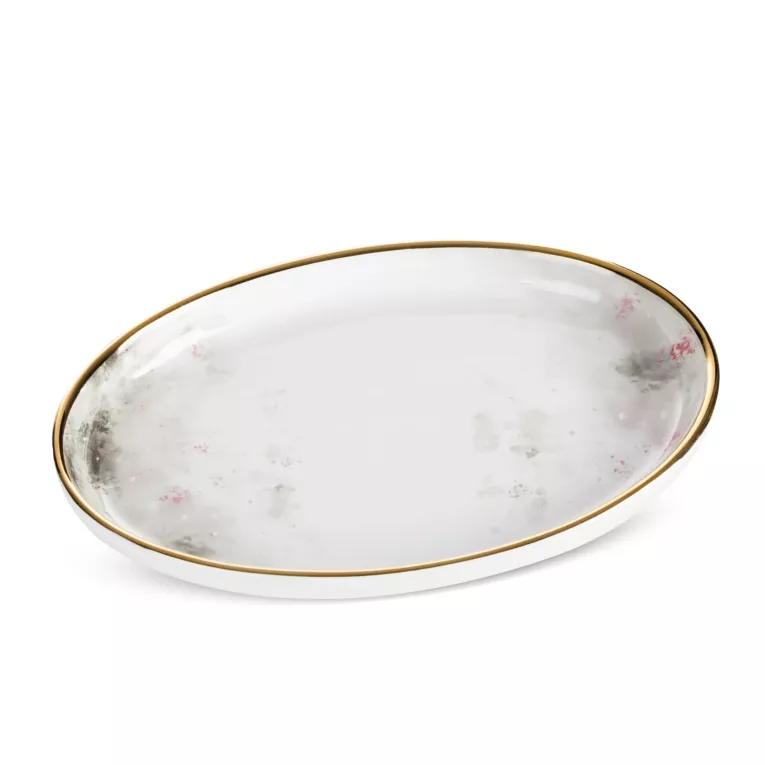 Patera dekoracyjna biało, srebrna zdobiona subtelnym wzorem 27x19x3 cm LUMIA Eurofirany