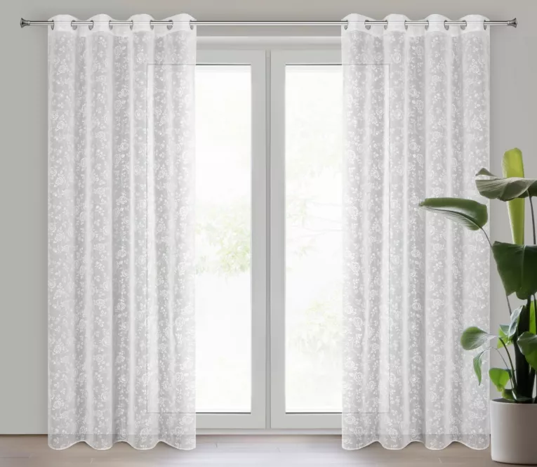 Zasłona gotowa HOLLY z etaminy zdobiona gumowym nadrukiem Eurofirany