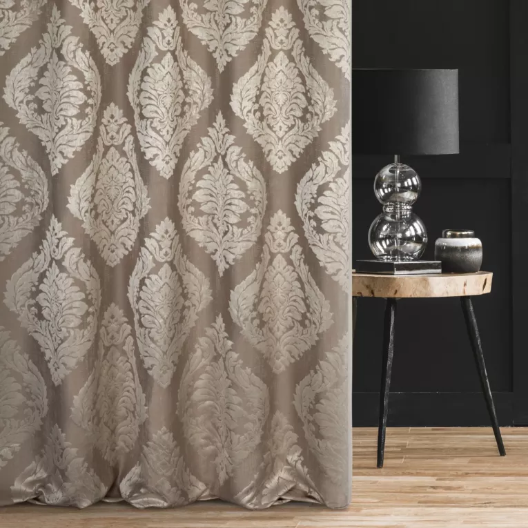 Zasłona szyta na taśmie fala beżowa miękka z dodatkiem bawełny z wzorem ornamentowym