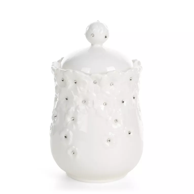 Pojemnik dekoracyjny biały zdobiony w drobne kwiaty z błyszczącym wykończeniem 12x20 cm ELISA  Eurofirany