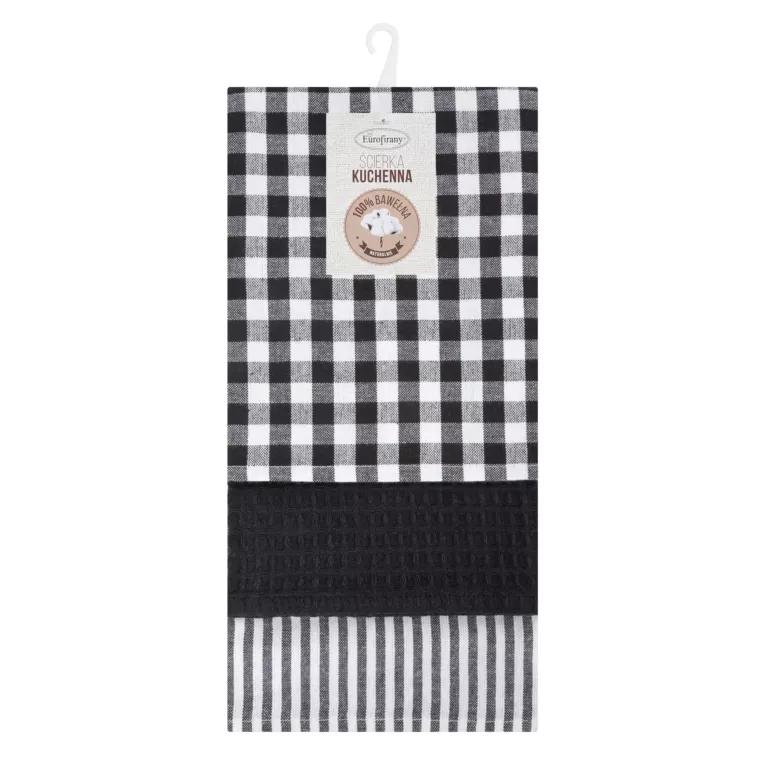 Komplet ściereczek kuchennych  3szt 50x75 cm bawełniany kolor biały,czarny 200 g/m2 LUCY Eurofirany