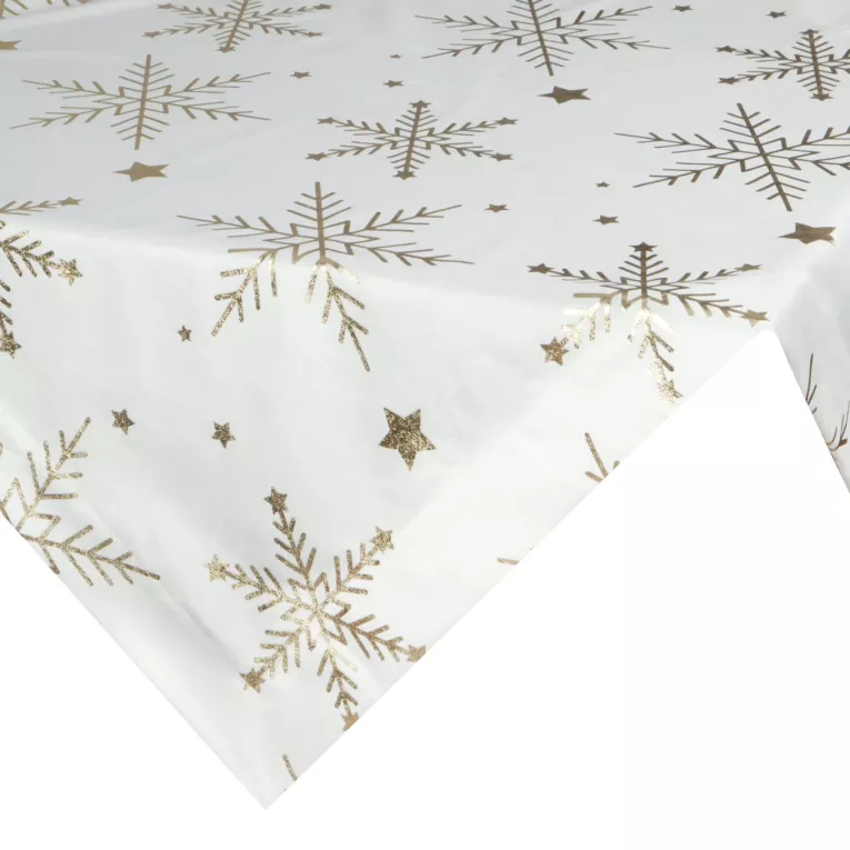 Obrus świąteczny 85x85 cm biało, szampański welwetowy zdobiony błyszczącym nadrukiem Eurofirany