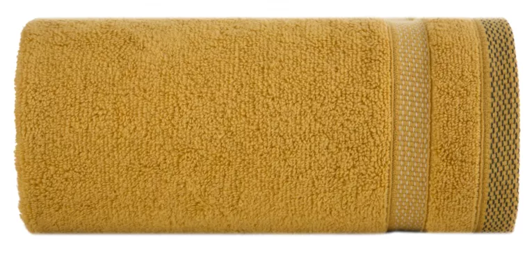 Ręcznik kąpielowy 50x90 cm bawełniany kolor musztardowy zero twist z bordiurą w paski 400 g/m2 RIKI Eurofirany