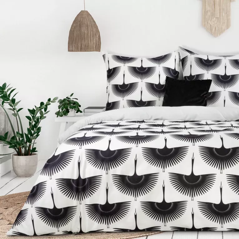 Pościel 220x200 cm z satyny bawełnianej kolor biały, czarny w ozdobnym opakowaniu z nowoczesnym wzorem MAJA Eurofirany