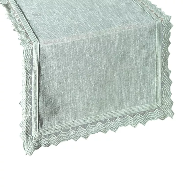 Bieżnik na stół miętowy 35x180 cm SILEN obszyty koronką