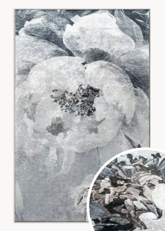 Dywan 50x80 cm jasnoszaro, srebrny z motywem kwiatów LOTUS 4 Eurofirany