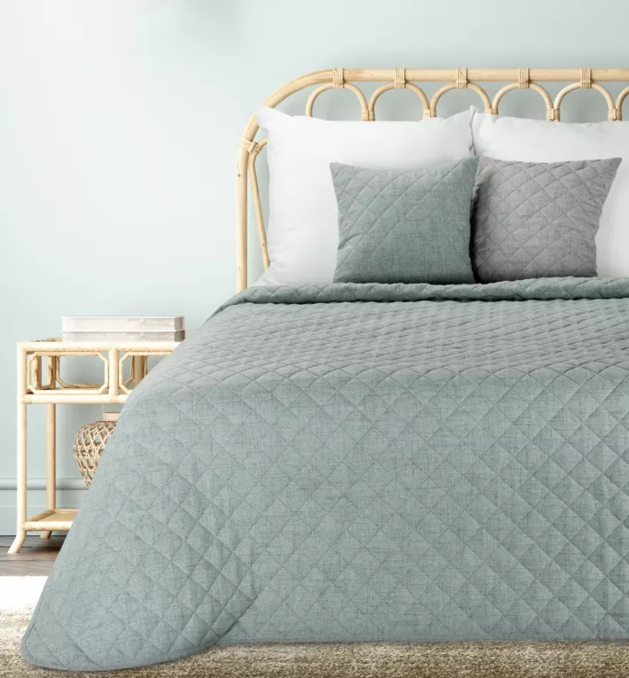 Narzuta o strukturze lnu miętowa 170x210 cm pikowana metodą hot press LEN 1 EUROFIRANY PREMIUM