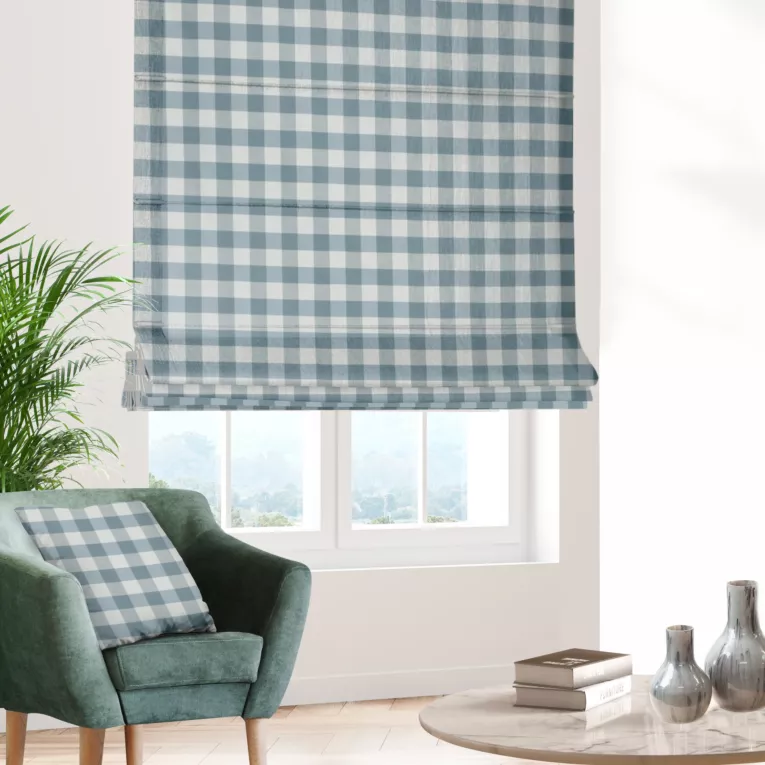 Roleta rzymska naturalno turkusowa z tkaniny w kratę