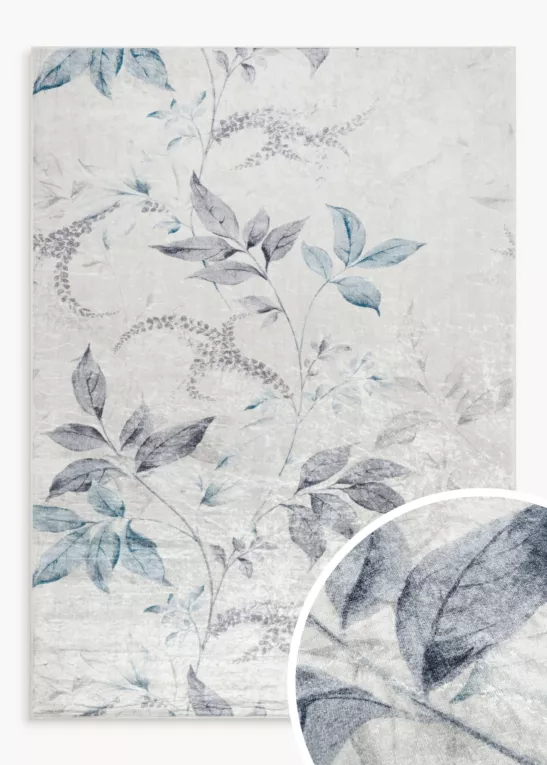 Dywan 50x80 cm kremowo, niebieski zdobiony motywem roślinnym LOTUS 6  Eurofirany