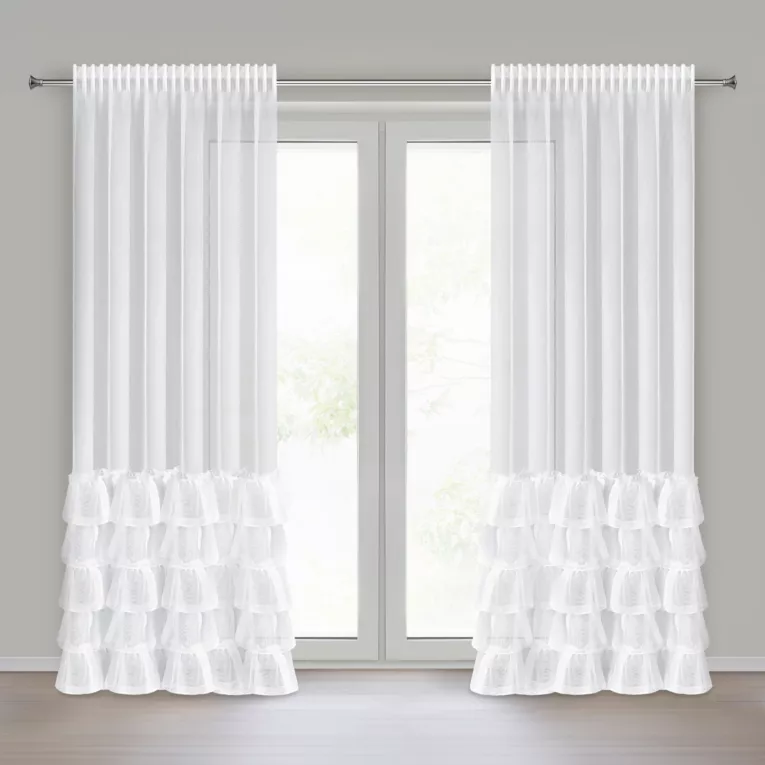 Firana biała z tkaniny aden z pięcioma falbanami 140x270 cm taśma CHARLOTTE 3 Eurofirany