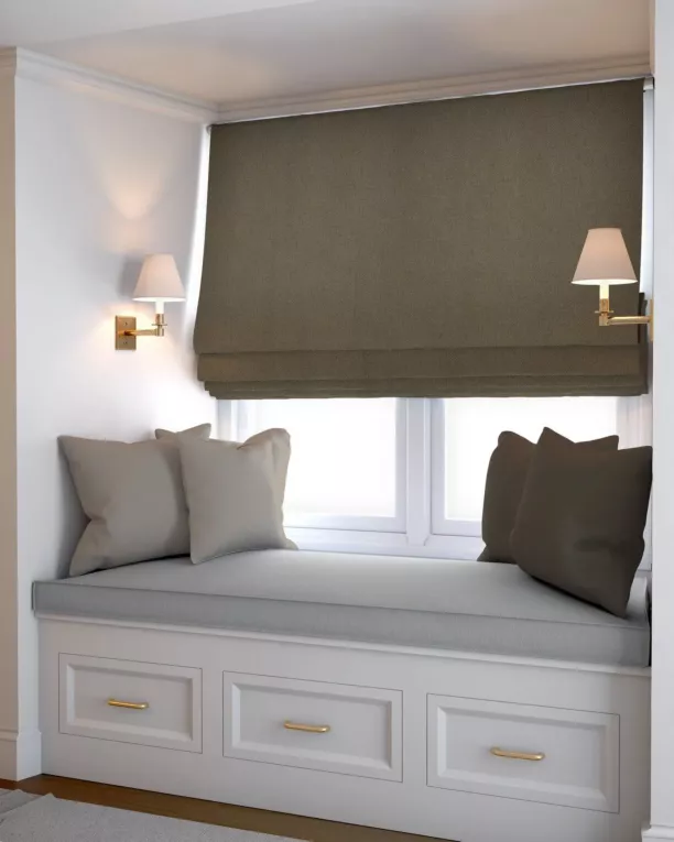 Roleta rzymska brązowa z miękkiej tkaniny z efektem melanżu