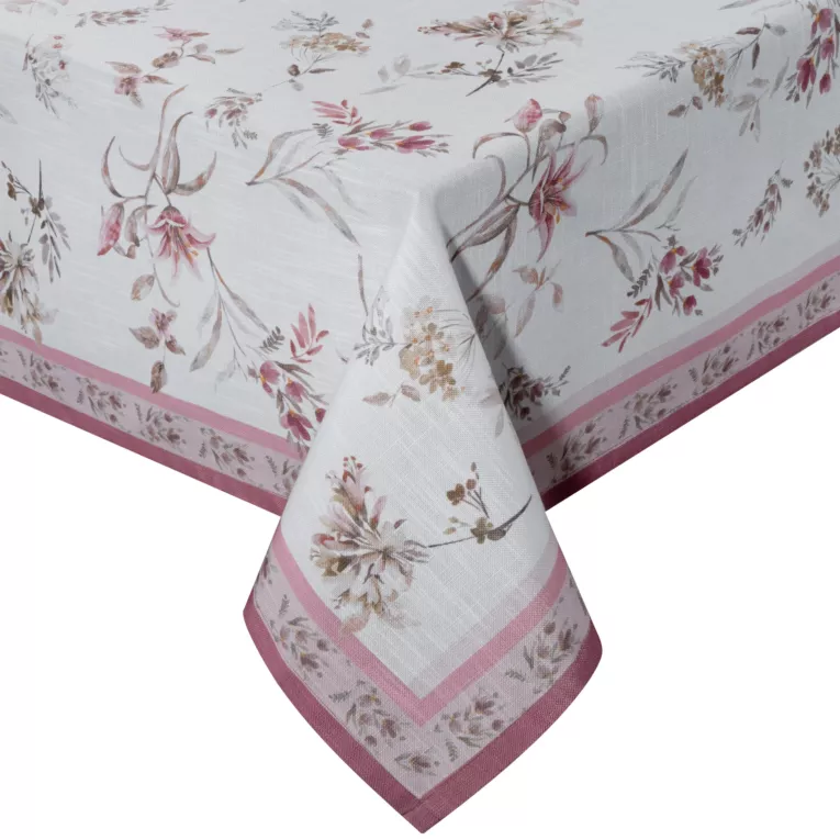 Obrus naturalno, beżowy 140x220 cm SUMMER 6 zdobiony nadrukiem kwiatów