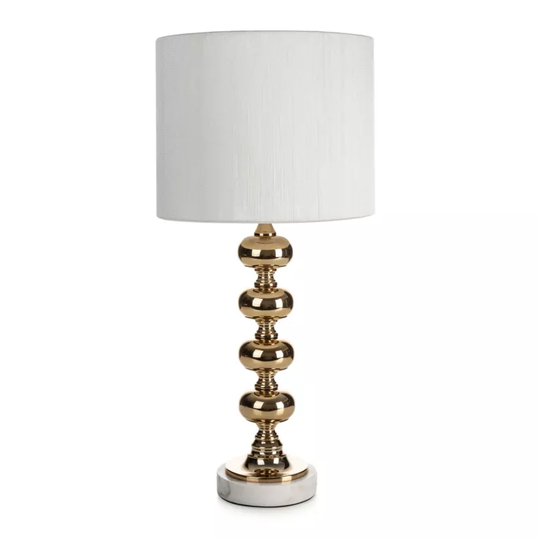Lampa stołowa do salonu biało, złota DAISY na podstawie z marmuru i metalu z abażurem z matowej tkaniny Eurofirany