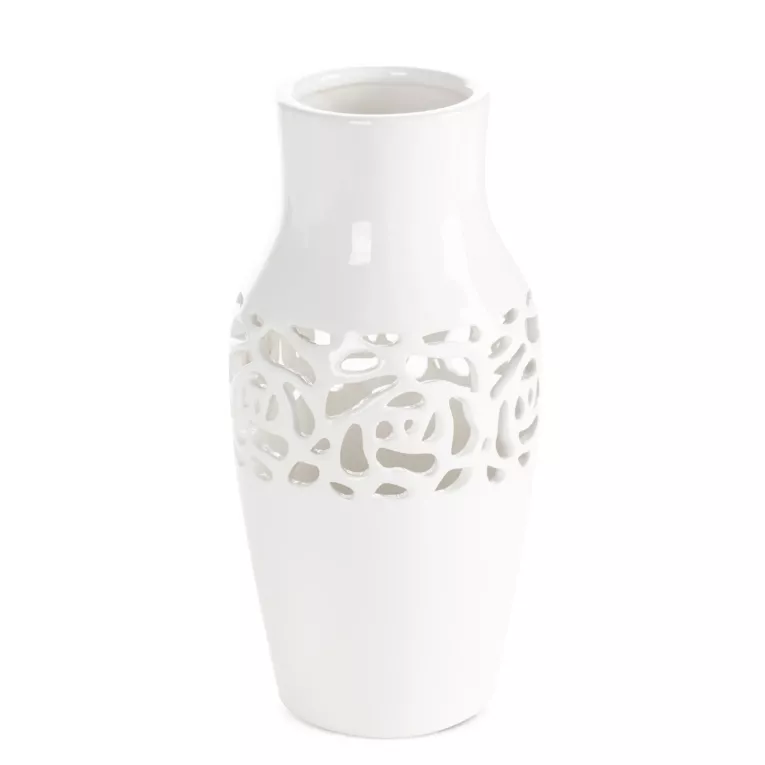 Wazon dekoracyjny biały wykończony ażurowym wzorem 12x25 cm CELIA Eurofirany