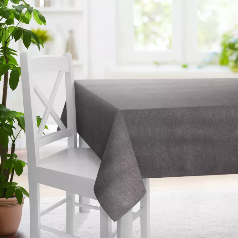 Obrus szyty stalowy z tkaniny szenilowej z efektem melanżu