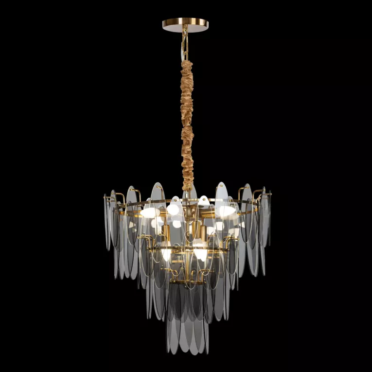 Lampa wisząca do salonu złota MARLA ze szklanymi zawieszkami z dymionego szkła, z regulacją wysokości Eurofirany