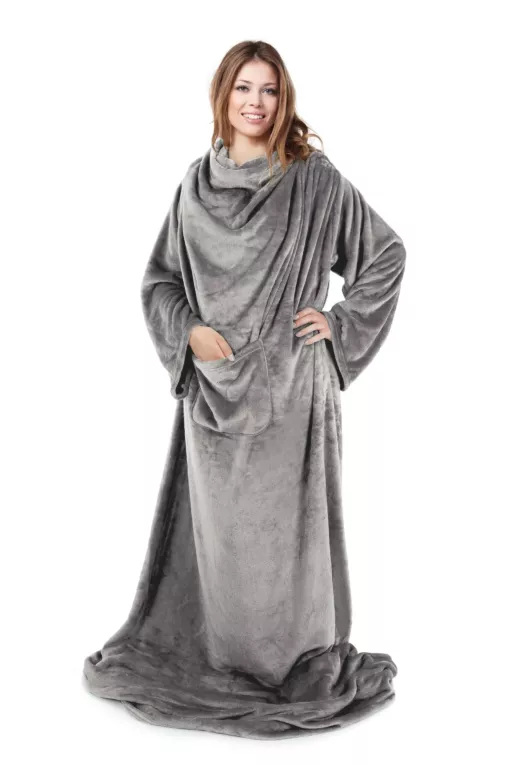 Koc z miękkiego polaru z rękawami 150x180 cm stalowy TV TONY DESIGN 91 Eurofirany