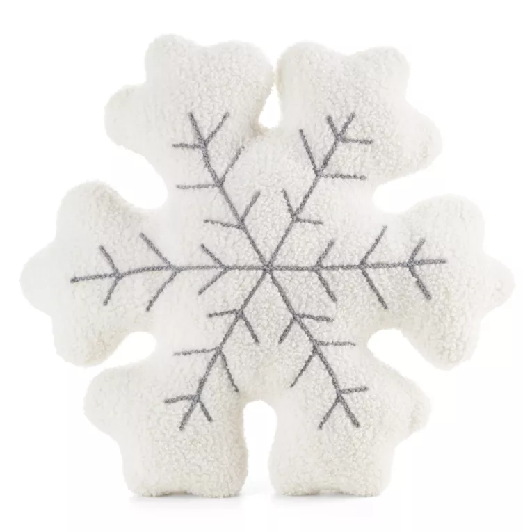 Poduszka świąteczna 38x38 cm kremowo, stalowa w kształcie śnieżynki z tkaniny typu bukla Eurofirany
