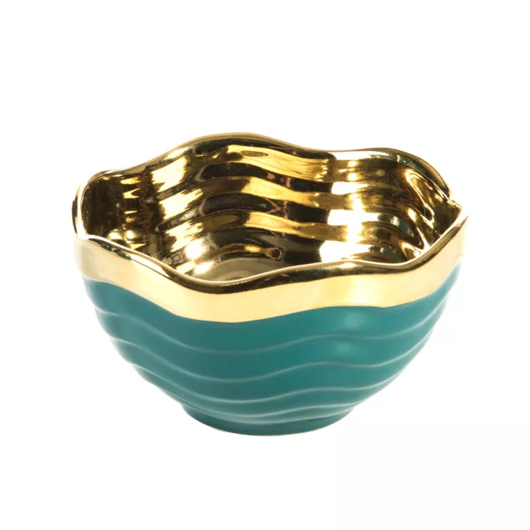 Misa dekoracyjna MAJA turkusowa ze złotym wykończeniem 14x14x8 cm Eurofirany