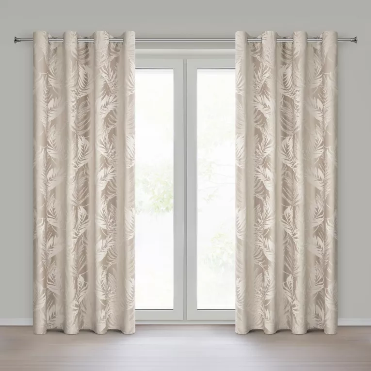 Zasłona beżowa welwetowa zdobiona motywem palmowych liści 140x250 cm przelotka - VERA Eurofirany