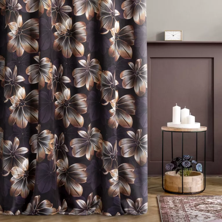 Tkanina zasłonowa, welwetowa, z trójwymiarowym nadrukiem kwiatowym Eurofirany